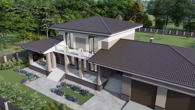 Проект двухэтажного кирпичного дома, площадь 332 м² смотреть онлайн