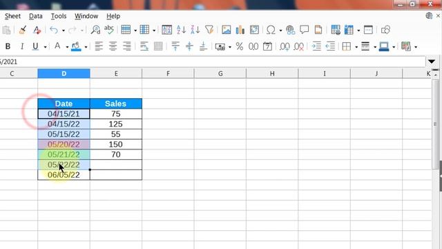 How to use Conditional Formatting with Date in LibreOffice Calc ???????