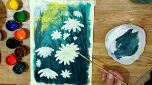 Ромашки. Интерьерная картина. Как нарисовать ромашки для начинающих Draw daisies