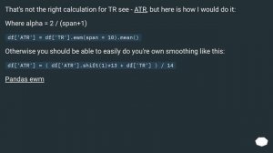 Calculating Average True Range (ATR) on OHLC data with Python