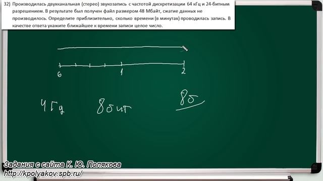 Тип заданий 9 (звук). Задача 32 с сайта К. Ю. Полякова. ЕГЭ по информатике. смотреть онлайн