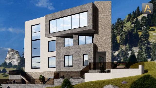 Эксклюзивный дом для участков с перепадом высот. Проект дома с парковкой, террасой и вторым светом смотреть онлайн