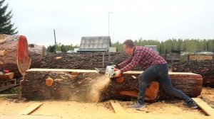 Распилил огромный слэб лиственницы за 2 минуты пилой