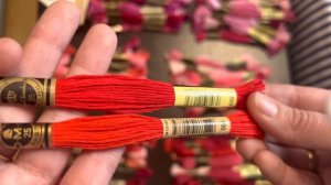 Сравнение ниток мулине ДМС и Роял . Розовая цветовая гамма /1 ряд