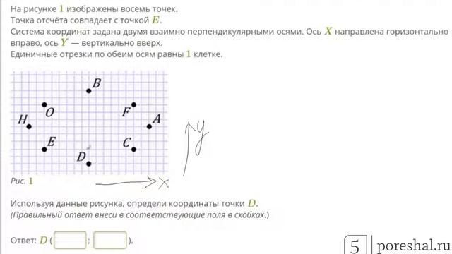 На рисунке 1 изображены восемь точек точка отсчета совпадает с точкой c система координат задана