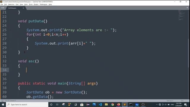 Ascending and Descending order in java | class SortData that contains the method asec() and desc()