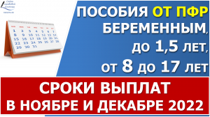 Пособия от ПФР. График выплат в НОЯБРЕ и ДЕКАБРЕ 2022 года