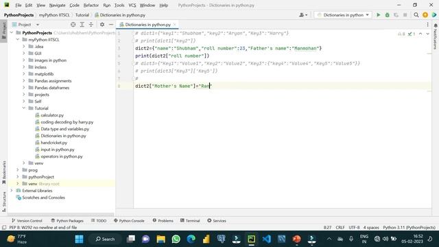 Dictionaries in python | Dictionaries Built In methods | Accessing keys and values in Dictionaries.