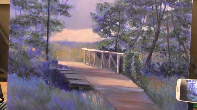 Мостик и лесной пейзаж маслом, живопись маслом  Сахаров Игорь смотреть онлайн