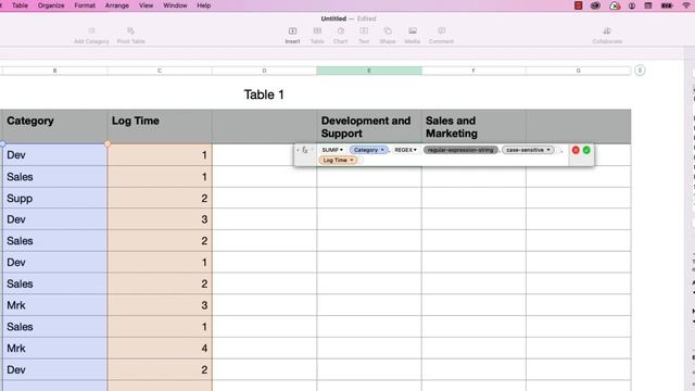 REGEX() and SUMIF() - Check for multiple matches in Apple Numbers