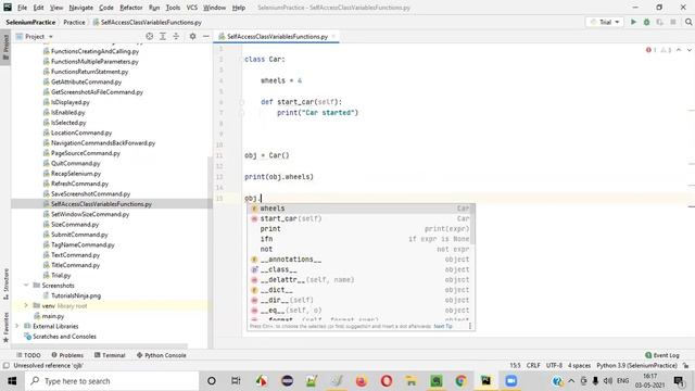 self - For accessing variables and functions inside same Class (Selenium Python - Session 88) смотреть онлайн