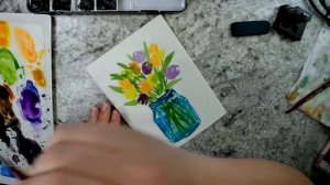 Loose Watercolor Tulips in Jar Real Time Painting Process Video