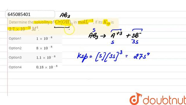 Determine the solubility of Cr(OH)_(3) in mol L^(-1), If its K_(sp) is 2.7 xx 10^(-31) M^(4). | ... смотреть онлайн