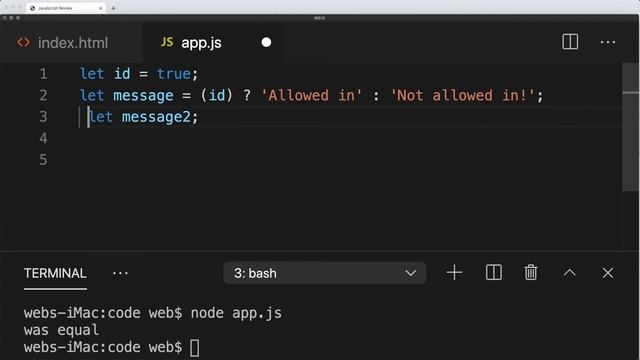 Learn JavaScript Lesson 5 JavaScript Ternary Opertor Free Course Web Development