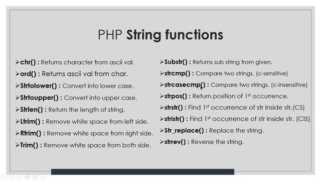 String functions in php. built-in string functions