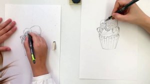 Скетчинг для детей. Урок 1 - Рисуем кекс.