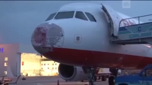 Самолёт в Стамбуле попал под град при взлёте и приземлился с разбитым носом
