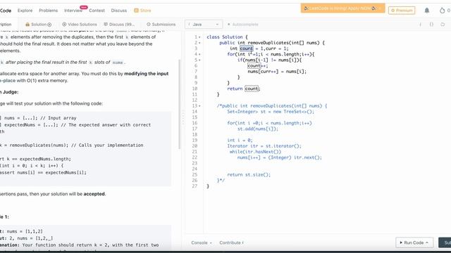 Leetcode 26 : Remove duplicate from sorted array
