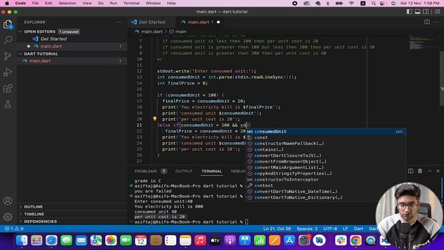 Part-17-1 Dart Nested If-else Statement Electricity Bill Calculator || Dart Programming Tutorials