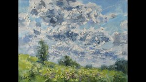 Clouds Painting Field Artwork Nature Landscape Original Art Impressionism