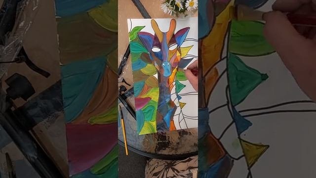 Арттерапия. Жираф в стиле кубизм гуашью.