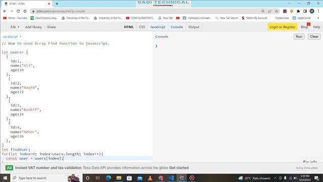 Lecture No 11 : - How To Used find Function in JavaScript.(React js, Node js, Vue js)