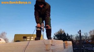 Сборка сруба бани из бруса 6х6 с мансардой в "Тёплый угол" на деревянный нагель от СК Доминика