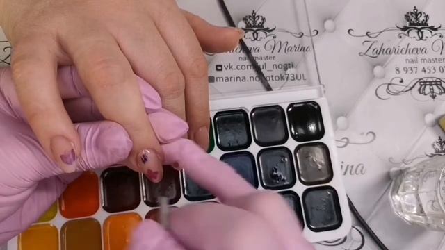 Укрепление ногтей//Дизайн Цветы Акварелью//Учусь рисовать//Мариа захаричева
