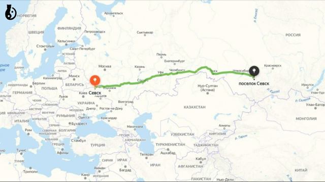 Расселение топонимов Суземки по России  Севск Брянской области и Северодвинск Архангельской области