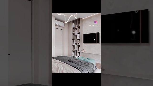 Спальня со шпонированными панелями и зеркальной вставкой #дизайн #design #badroom #дизайнспальни
