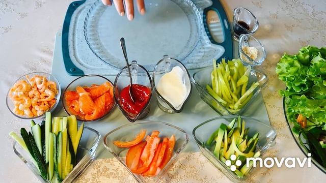 СПРИНГ РОЛЛЫ ИЗ РИСОВОЙ БУМАГИ С КРЕВЕТКАМИ, СЁМГОЙ И ОВОЩАМИ !!!!!