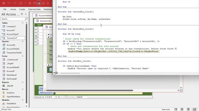 How to Track Your Account Balances & Daily Transactions in Microsoft Access, Part 6
