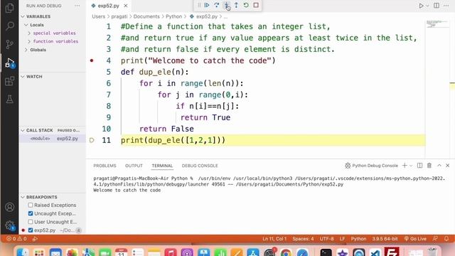 Debugging in Python using Visual Studio Code | Exception Handling In Python Hindi #73