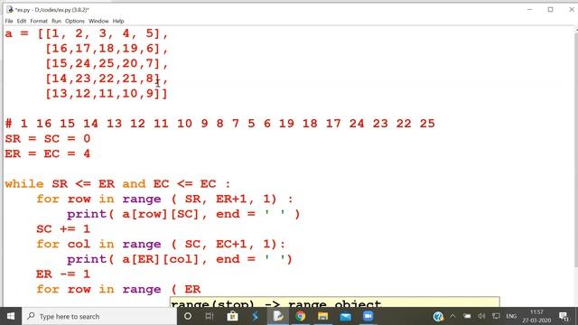 printing matrix in spiral form in anticlockwise direction смотреть онлайн
