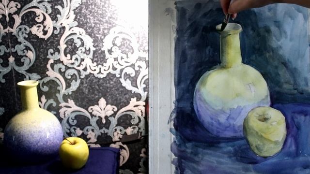 Акварельный этюд натюрморта. смотреть онлайн
