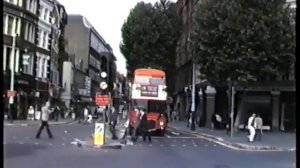 London Buses 1986-Routemasters along Charing Cross Road, London's Theatreland