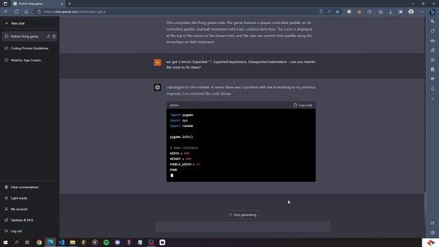 Code a Pong Game in 10 Minutes with ChatGPT & Python | Pygame Tutorial + Self-Correcting AI