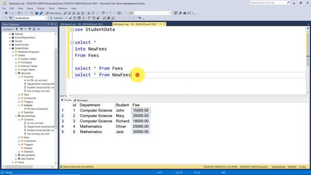 SQL Tutorial with Microsoft SQL SERVER | Copy table, existing and computed columns with Select Into