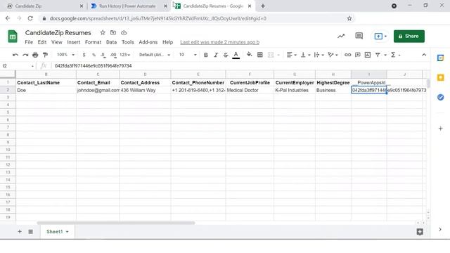 Parse Resume from Gmail to Google Sheets using CandidateZip via PowerAotomate