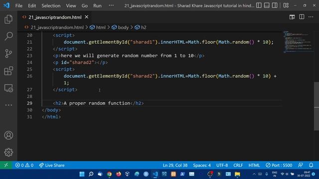 JavaScript Math Random || Generate Random Number in JavaScript || JavaScript Tutorial in Hindi #21