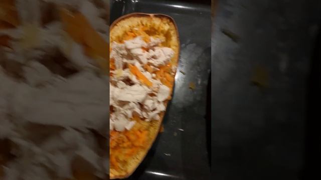 Schritt-für-Schritt-Rezept für gefüllten Spaghettikürbis. смотреть онлайн