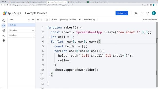 Apps Script Lesson How to Create a Spreadsheet in Google Workspace Add Row Data with Code