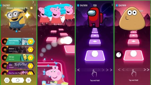 Minion - Peppa Pig - Among Us - Pou Song Tiles Hop EDM Rush #minions #pou #peppapig #amongus
