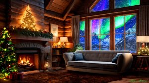 ЗВУК ВЬЮГИ и потрескивание камина ? глядя на северное сияние для сна ❄️ Звук камина в Рождество