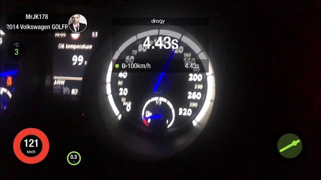 VW Golf 7 R, Stage 2 - 390hp - 0-100km/h with launch control on a wet road смотреть онлайн