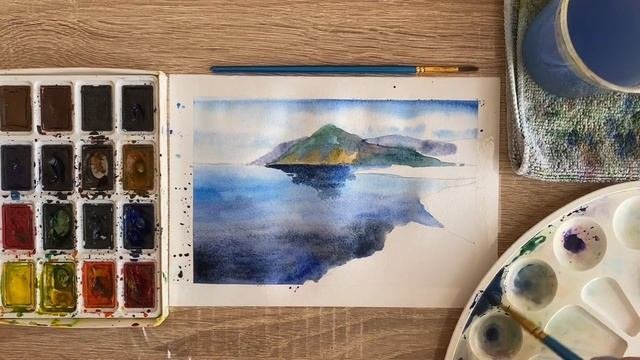 Как нарисовать Байкал карандашом и акварелью начинающим | Рисунок для детей