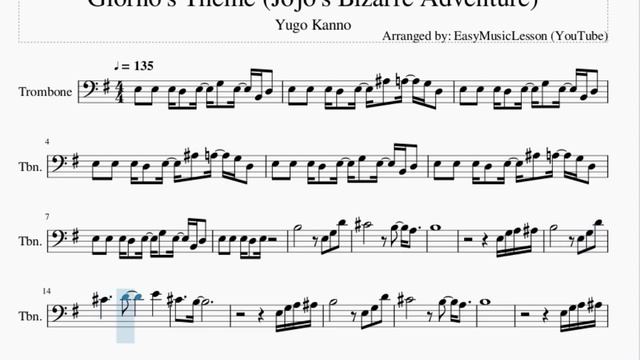 Trombone Sheet Music: How to play Giorno's Theme (Jojo's Bizarre Adventure) by Yugo Kanno смотреть онлайн