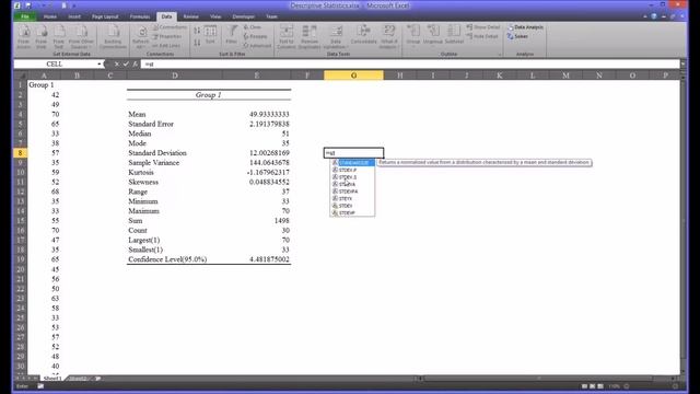 Calculating Descriptive Statistics Using Excel