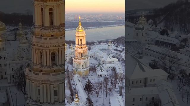 aerial view Kiev Pechersk Lavra in winter, Kiev , Ukraine