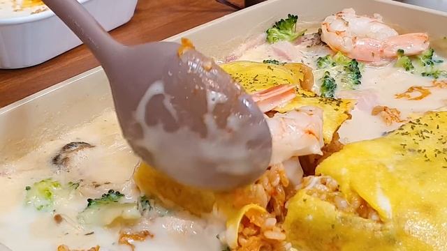 ?크림김치오므라이스,순두부찌개,떡갈비? 하이볼에 환상조합! 오므라이스김볶에 크림소스? OMLETRICE MUKBANG ASMR EATINGSHOW REALSOUND 요리 먹방 한